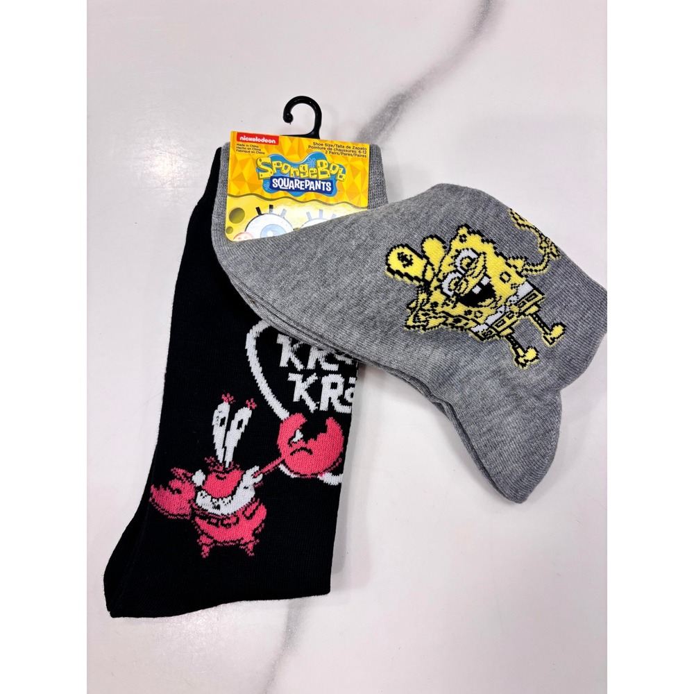 Nickelodeon SpongeBob SquarePants Mr Krabs Crew Socks 2 Pair Set Mens Size 6-12
